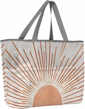 Mesh Beach Bag Oversized Tote Bags for Women Boho Sun Arch Orange Stripe Large Travel Pool Bags with 8 Pockets