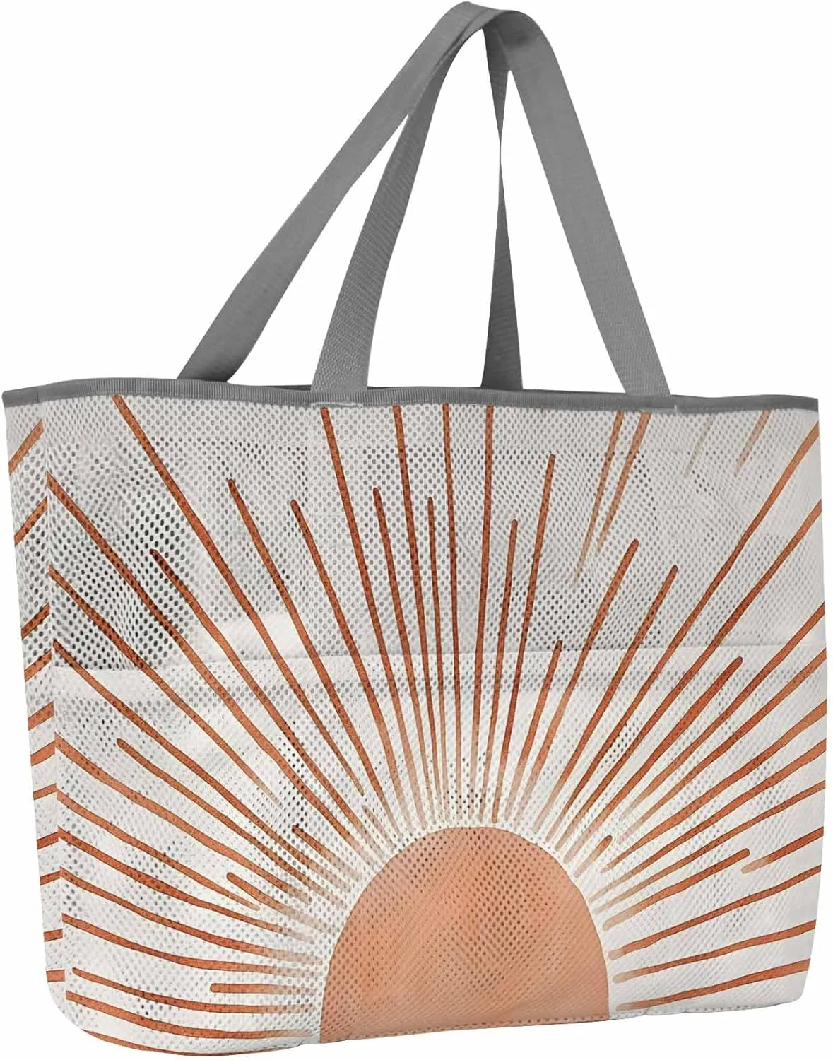 Mesh Beach Bag Oversized Tote Bags for Women Boho Sun Arch Orange Stripe Large Travel Pool Bags with 8 Pockets