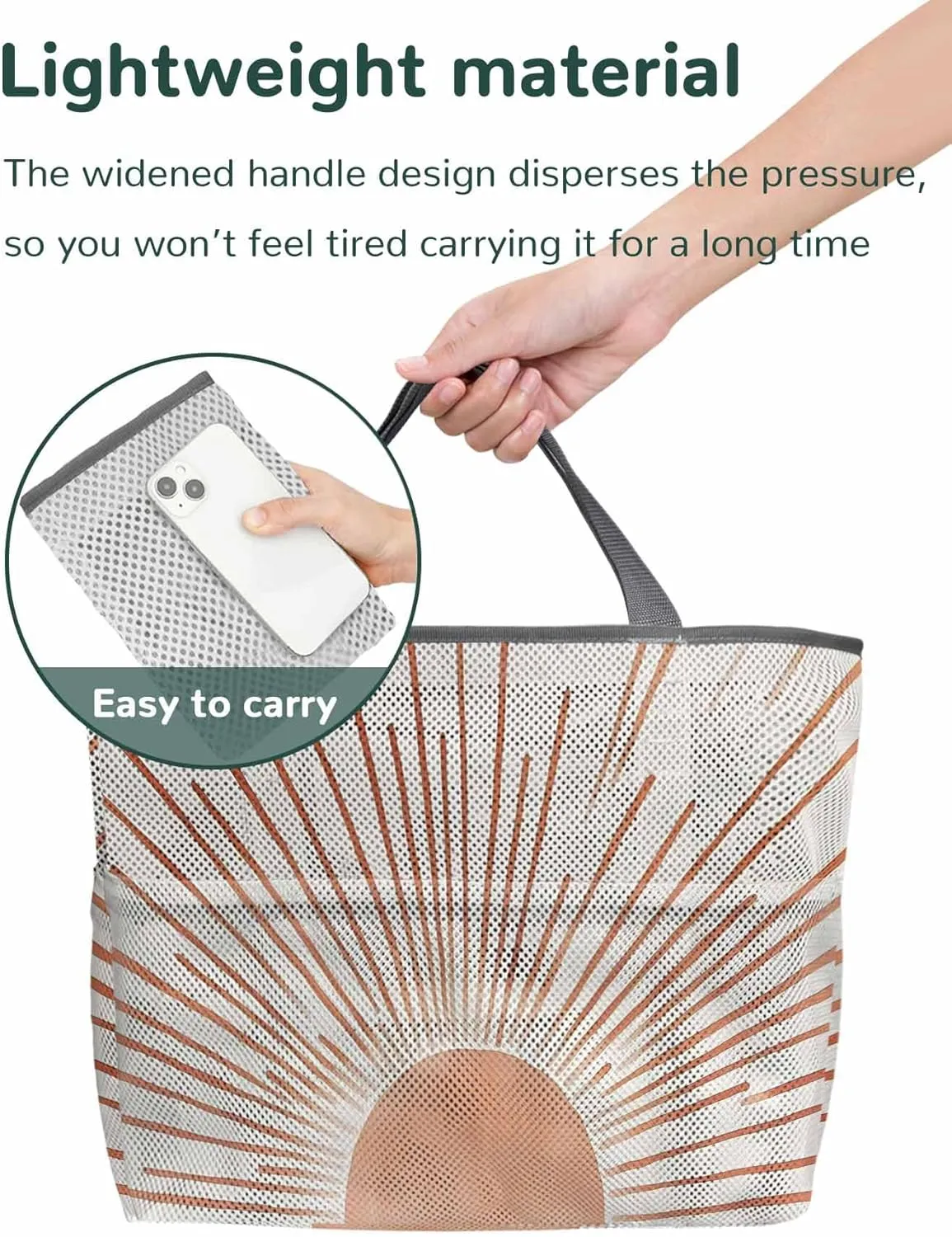 Mesh Beach Bag Oversized Tote Bags for Women Boho Sun Arch Orange Stripe Large Travel Pool Bags with 8 Pockets