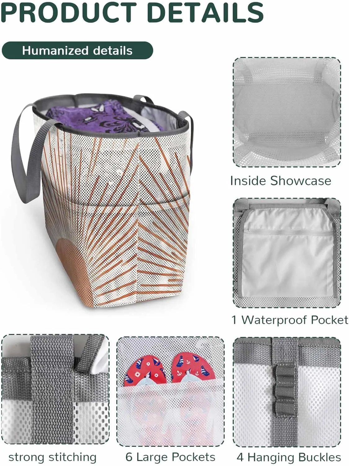 Mesh Beach Bag Oversized Tote Bags for Women Boho Sun Arch Orange Stripe Large Travel Pool Bags with 8 Pockets
