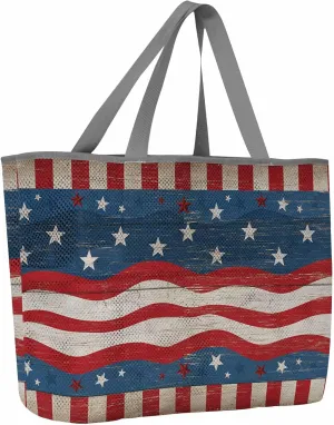 Mesh Beach Bag Oversized Tote Bags for Women Red Stripe Star Independence Day Large Travel Pool Bags with 8 Pockets