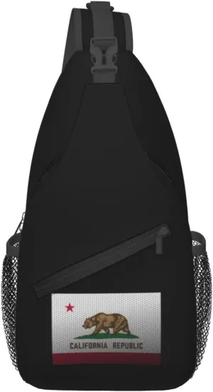 Mesh Style Flag Of California Crossbody Bags For Women Men Chest Backpack Gym Shoulder Bag Travel Outdoor Sports Casual Crossbody Bags