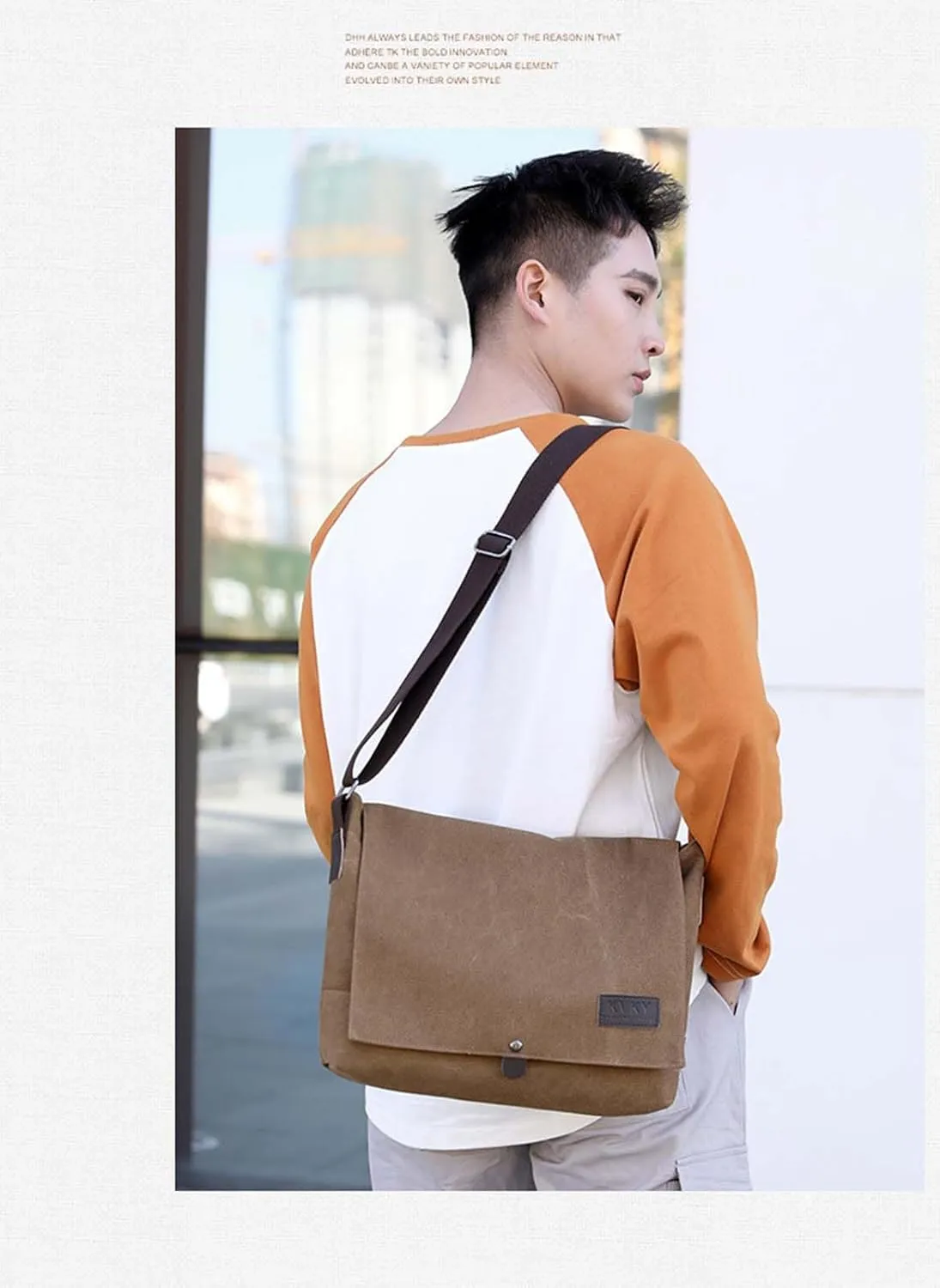 Messenger Bag for Men Canvas Crossbody Bag Shoulder Bag Men Rugged Satchel Shoulder Bag Suitable for Leisure, Work