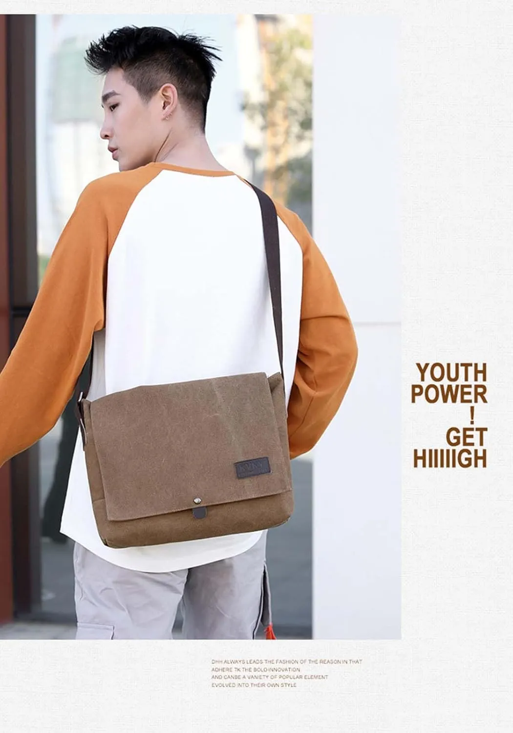 Messenger Bag for Men Canvas Crossbody Bag Shoulder Bag Men Rugged Satchel Shoulder Bag Suitable for Leisure, Work