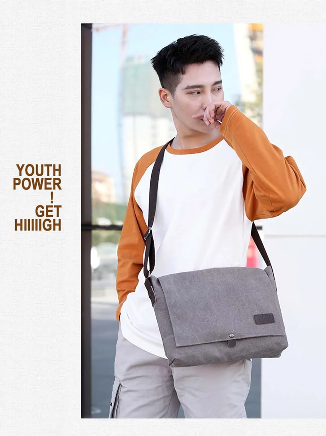 Messenger Bag for Men Canvas Crossbody Bag Shoulder Bag Men Rugged Satchel Shoulder Bag Suitable for Leisure, Work