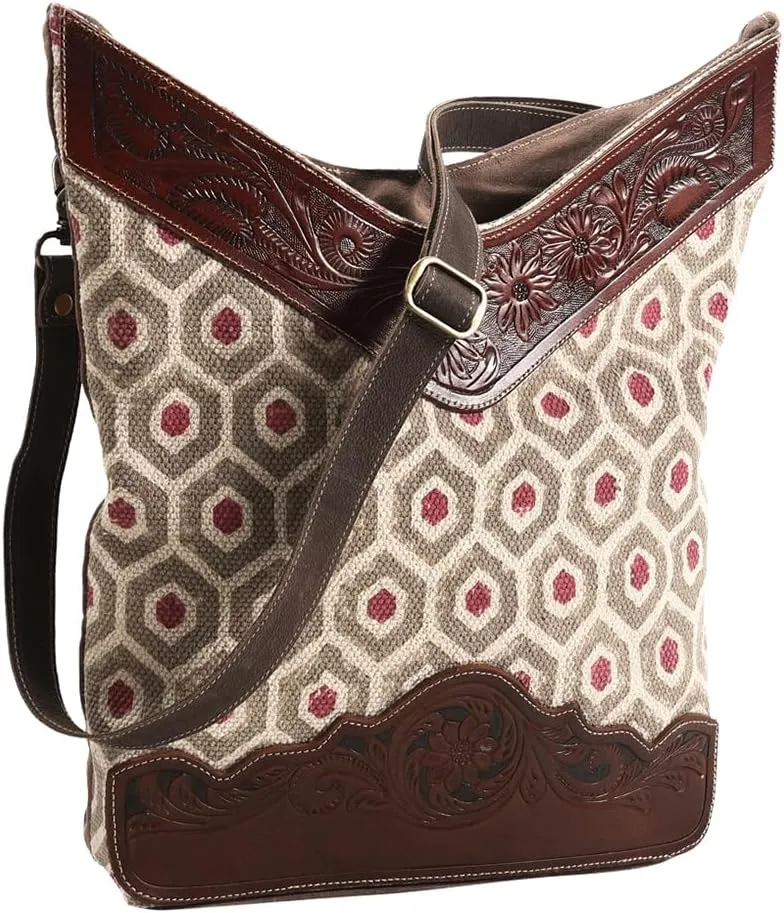 Messenger Hand Tooled Upcycled Wool Upcycled Canvas Genuine Leather Women Bag Western Handbag Purse | Womens Western Handbags | Leather Belt Bag for Women | Womens Handbags Summer