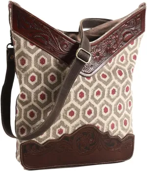 Messenger Hand Tooled Upcycled Wool Upcycled Canvas Genuine Leather Women Bag Western Handbag Purse | Womens Western Handbags | Leather Belt Bag for Women | Womens Handbags Summer