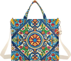 Mexican Ceramic Tile Corduroy Tote Bag for Women Hobo Crossbody Bag Purse Stylish Shoulder Handbag Messenger Bags, S