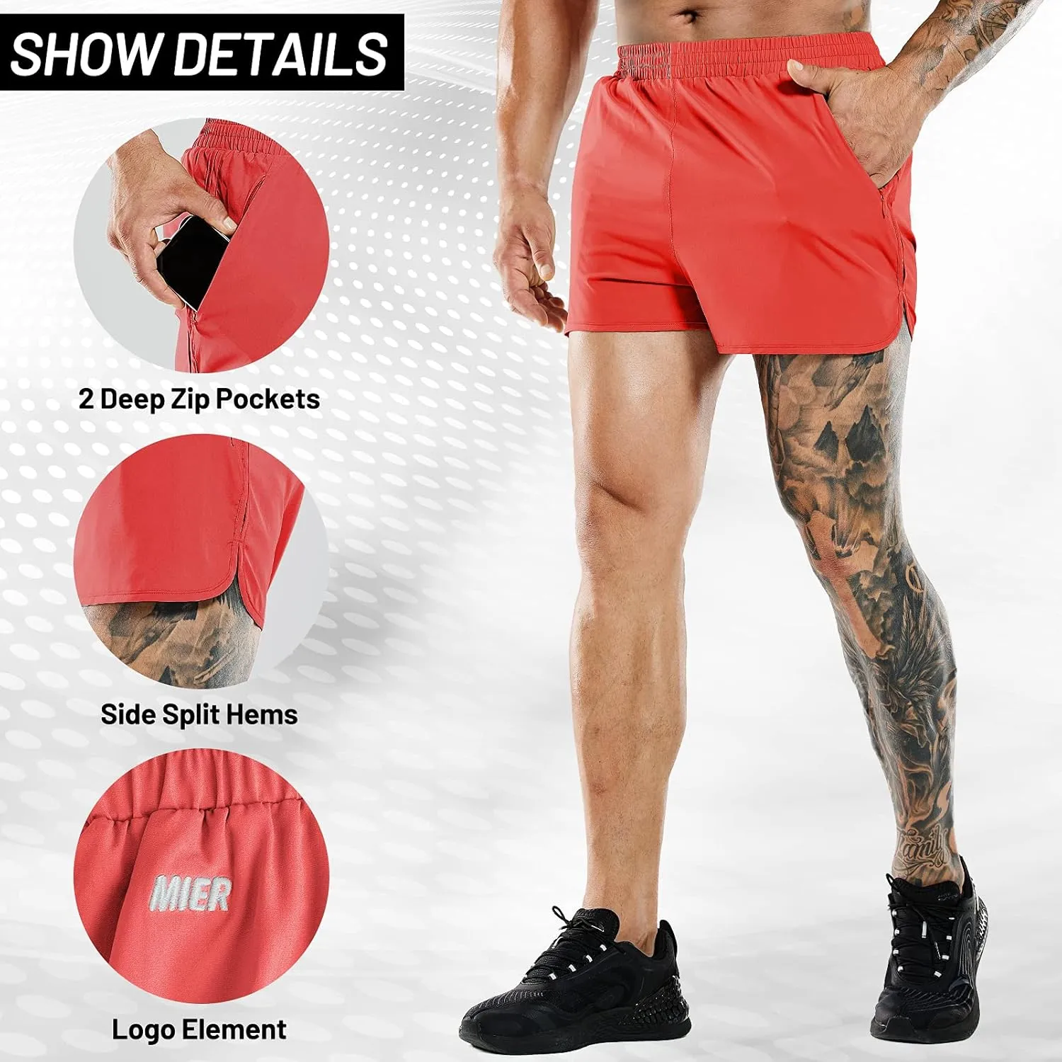 MIER Men's 3 Inches Quick Dry Running Shorts Liner Lightweight Water Resistant Athletic Workout Lined Shorts