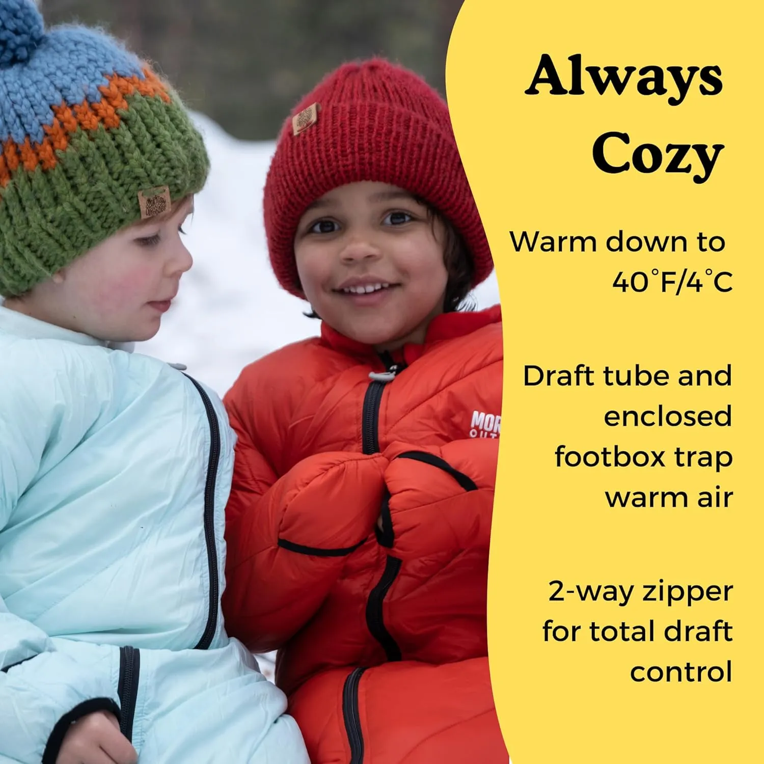Mighty Mo 40° Kids Sleeping Bag (Ages 3-5). The Comfiest, Coziest Camping Sleeping Bag for Kids, with Adjustable Cuffs.
