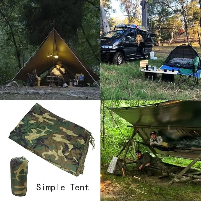 Military Woobie Blanket Thermal Insulated Poncho Liner Camping with Drawstring Carry Bag Waterproof for Outdoor Hiking