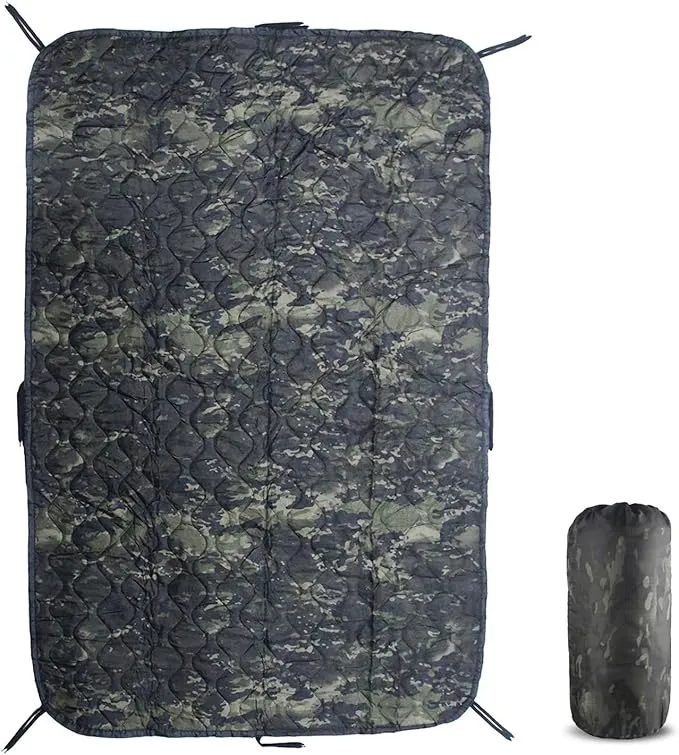 Military Woobie Blanket Thermal Insulated Poncho Liner Camping with Drawstring Carry Bag Waterproof for Outdoor Hiking