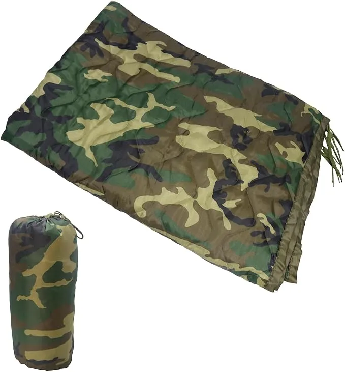 Military Woobie Blanket Thermal Insulated Poncho Liner Camping with Drawstring Carry Bag Waterproof for Outdoor Hiking