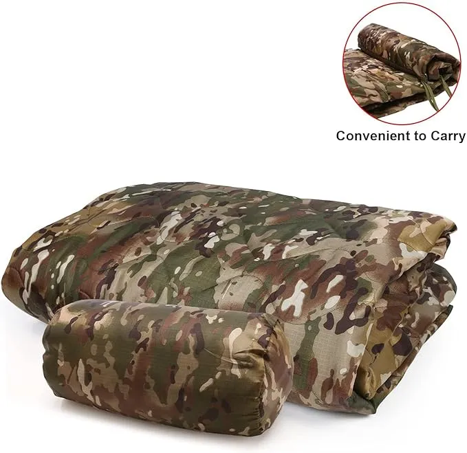 Military Woobie Blanket Thermal Insulated Poncho Liner Camping with Drawstring Carry Bag Waterproof for Outdoor Hiking