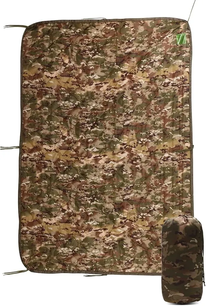 Military Woobie Blanket Thermal Insulated Poncho Liner Camping with Drawstring Carry Bag Waterproof for Outdoor Hiking