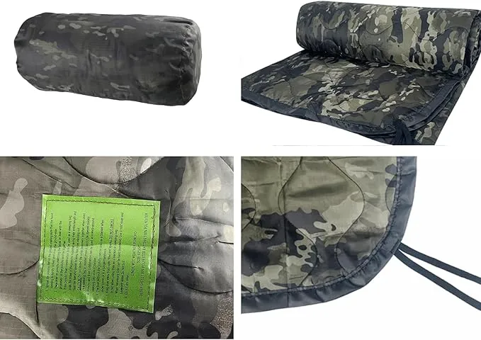 Military Woobie Blanket Thermal Insulated Poncho Liner Camping with Drawstring Carry Bag Waterproof for Outdoor Hiking