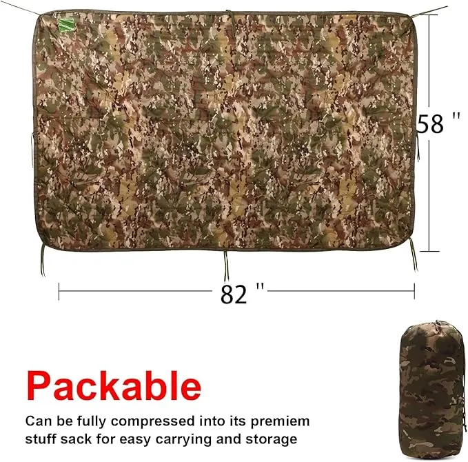 Military Woobie Blanket Thermal Insulated Poncho Liner Camping with Drawstring Carry Bag Waterproof for Outdoor Hiking