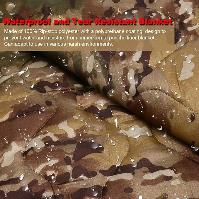 Military Woobie Blanket Thermal Insulated Poncho Liner Camping with Drawstring Carry Bag Waterproof for Outdoor Hiking