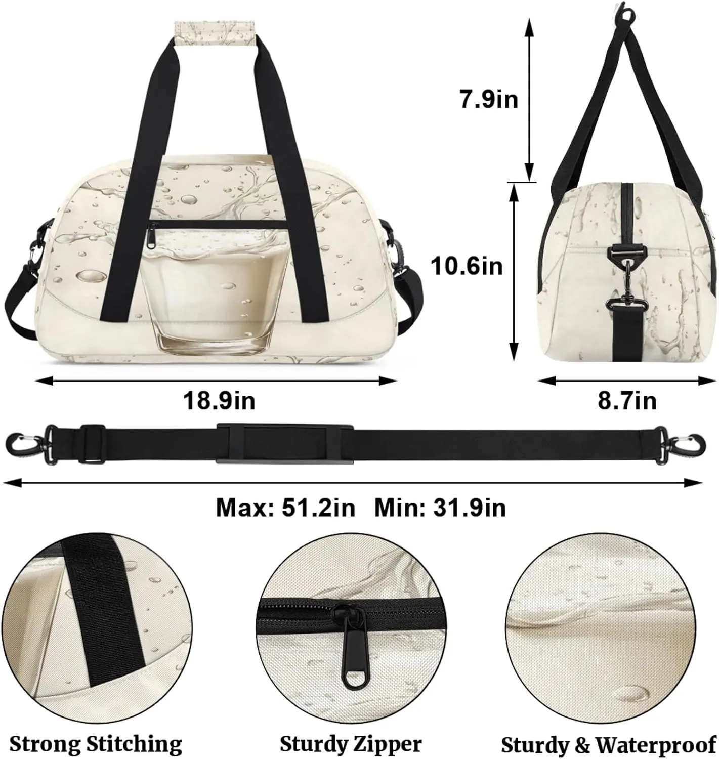 Milk Drinks Small Gym Bag for Women Men, Funny Travel Duffle Bag Workout Dance Tote Bag Carry On Overnight Weekender Bag