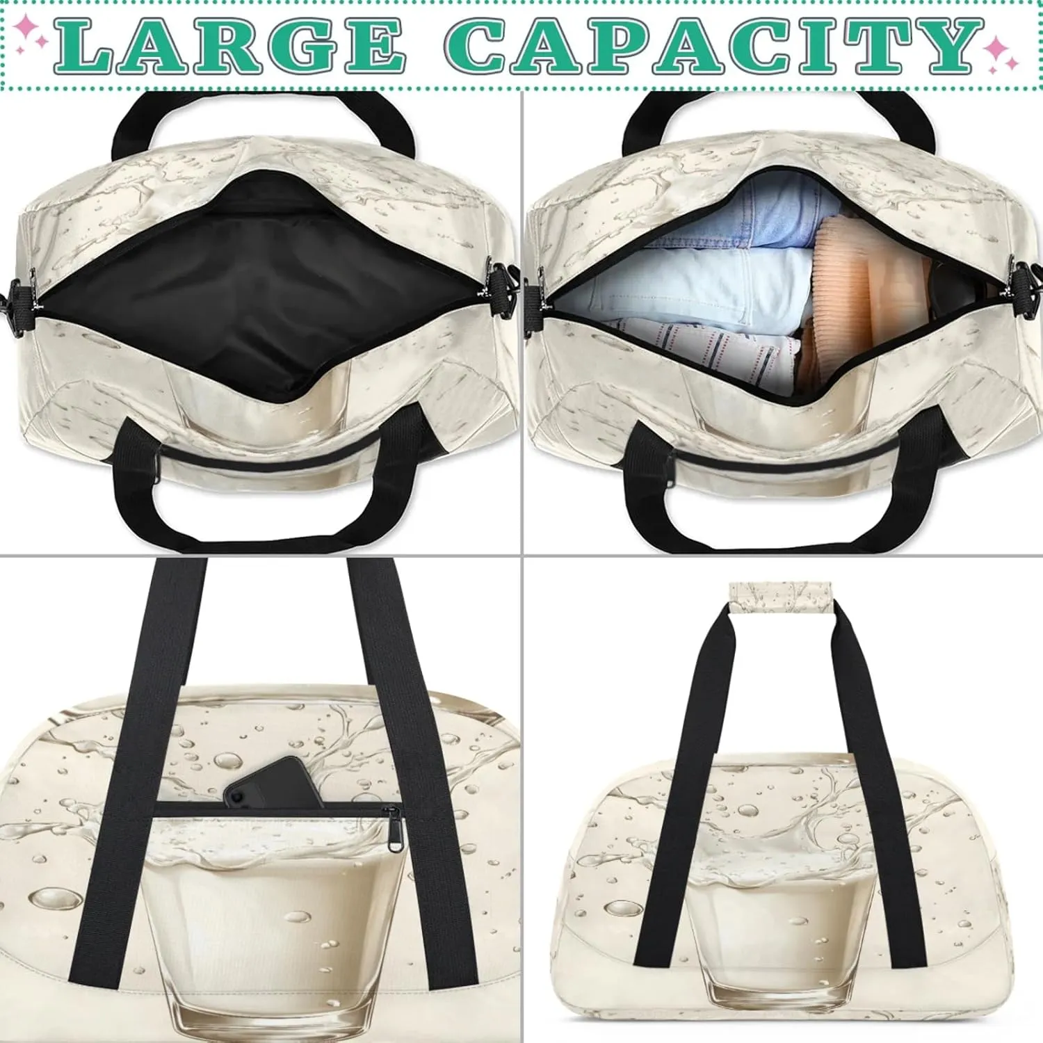 Milk Drinks Small Gym Bag for Women Men, Funny Travel Duffle Bag Workout Dance Tote Bag Carry On Overnight Weekender Bag