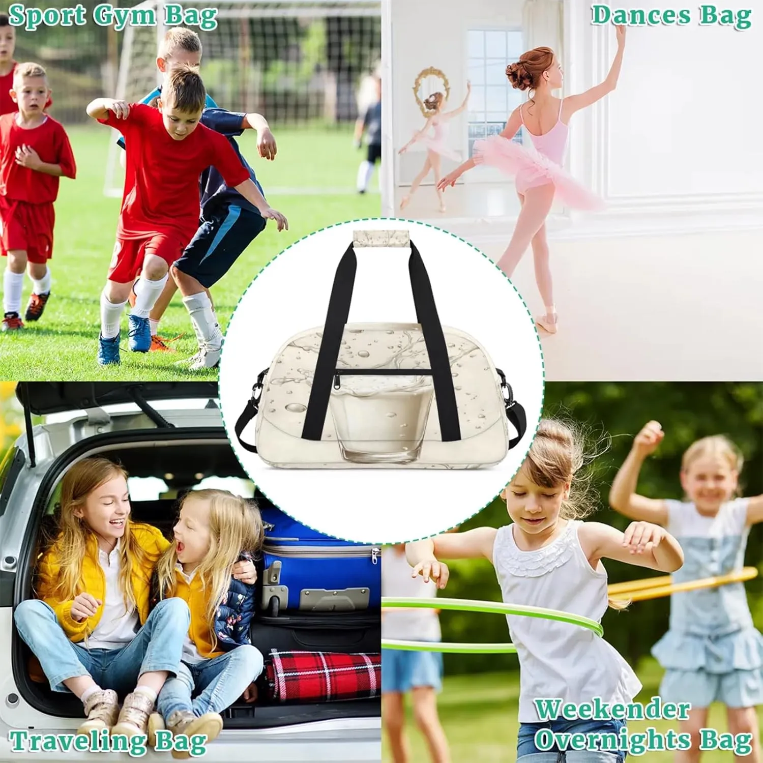 Milk Drinks Small Gym Bag for Women Men, Funny Travel Duffle Bag Workout Dance Tote Bag Carry On Overnight Weekender Bag