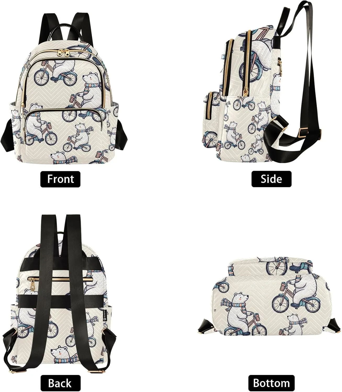 Mini Backpack Purse for Women, Polar Bear Bicycle Riding Travel Bag Casual Daypack Shoulder Bag