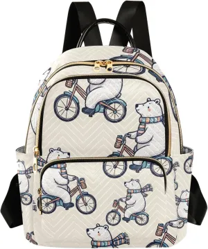 Mini Backpack Purse for Women, Polar Bear Bicycle Riding Travel Bag Casual Daypack Shoulder Bag