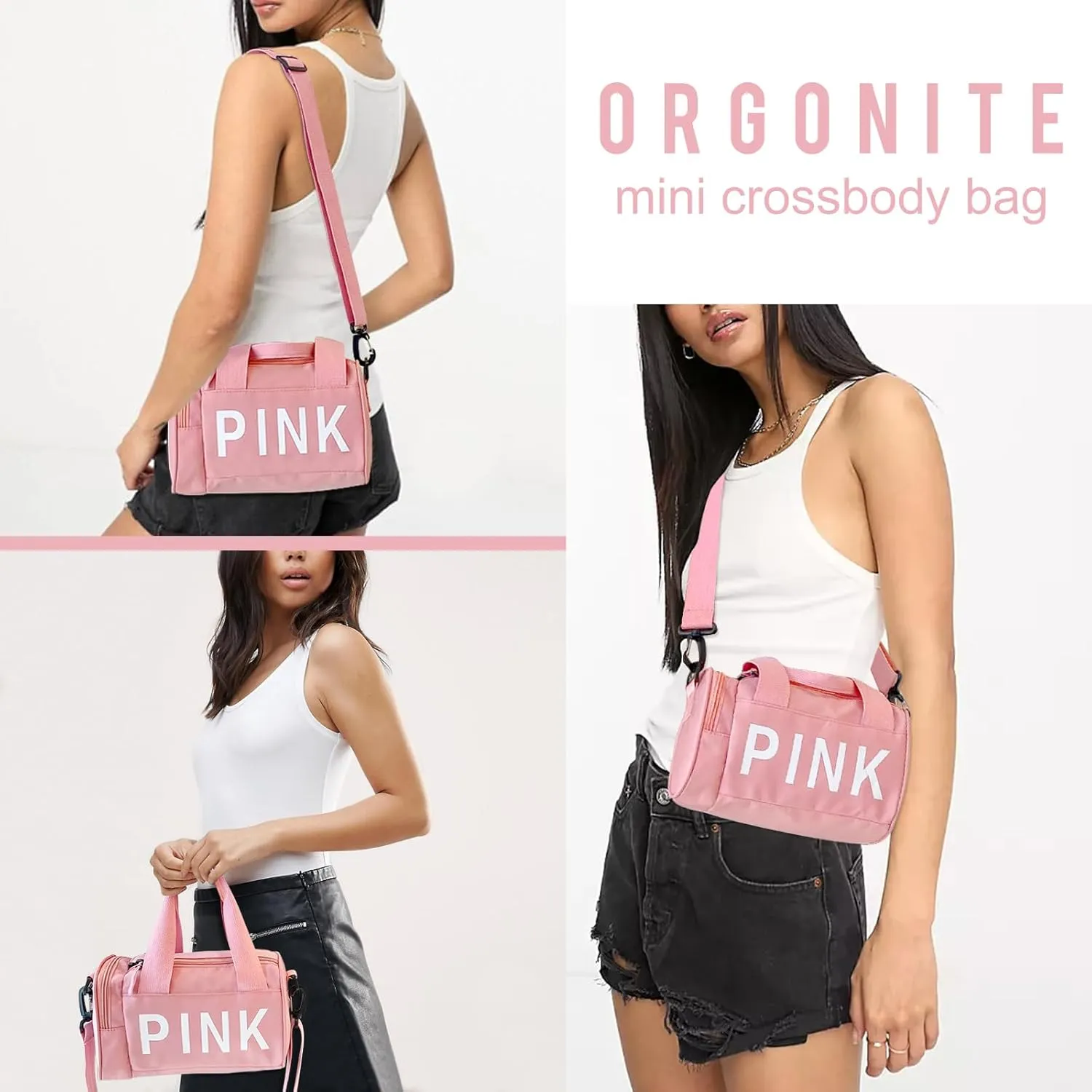 Mini Small Crossbody Bag Gym Bag for Women Men, Cute Small Duffle Bag Aesthetic Sports Handbag, Waterproof Gym Tote Bag Portable Fitness Shoulder Bag for Sports Travel (Rose Red-b)