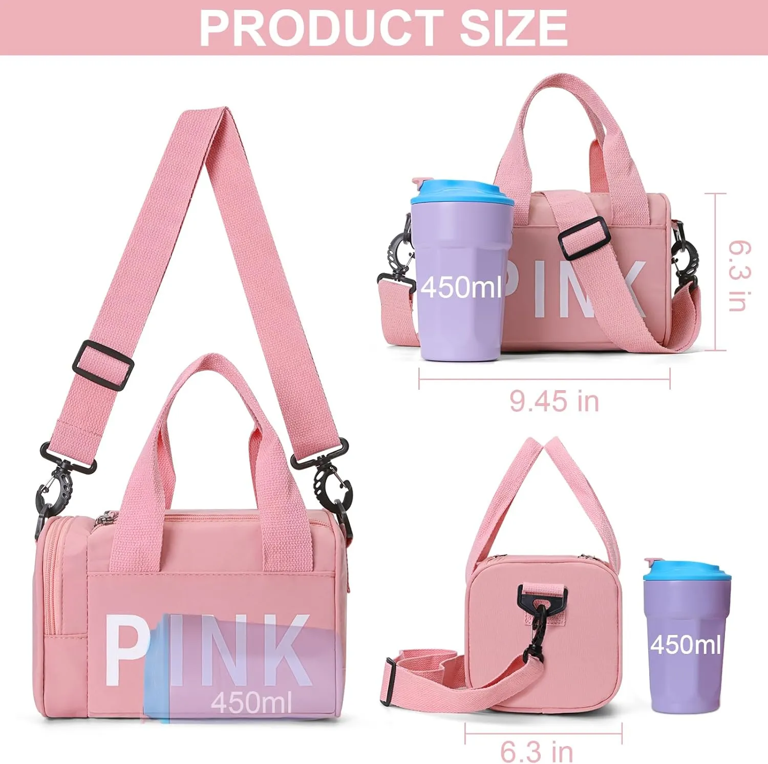 Mini Small Crossbody Bag Gym Bag for Women Men, Cute Small Duffle Bag Aesthetic Sports Handbag, Waterproof Gym Tote Bag Portable Fitness Shoulder Bag for Sports Travel (Rose Red-b)