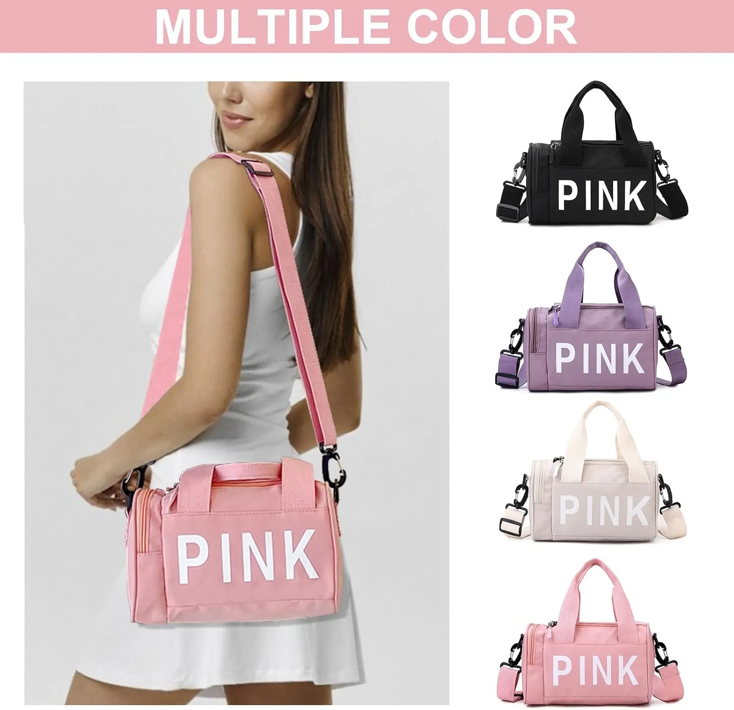 Mini Small Crossbody Bag Gym Bag for Women Men, Cute Small Duffle Bag Aesthetic Sports Handbag, Waterproof Gym Tote Bag Portable Fitness Shoulder Bag for Sports Travel (Rose Red-b)