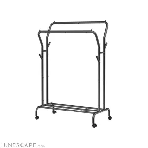 Minimalistic 2 Rod Wheeled  Laundry Sorter Clothing Rack in Black