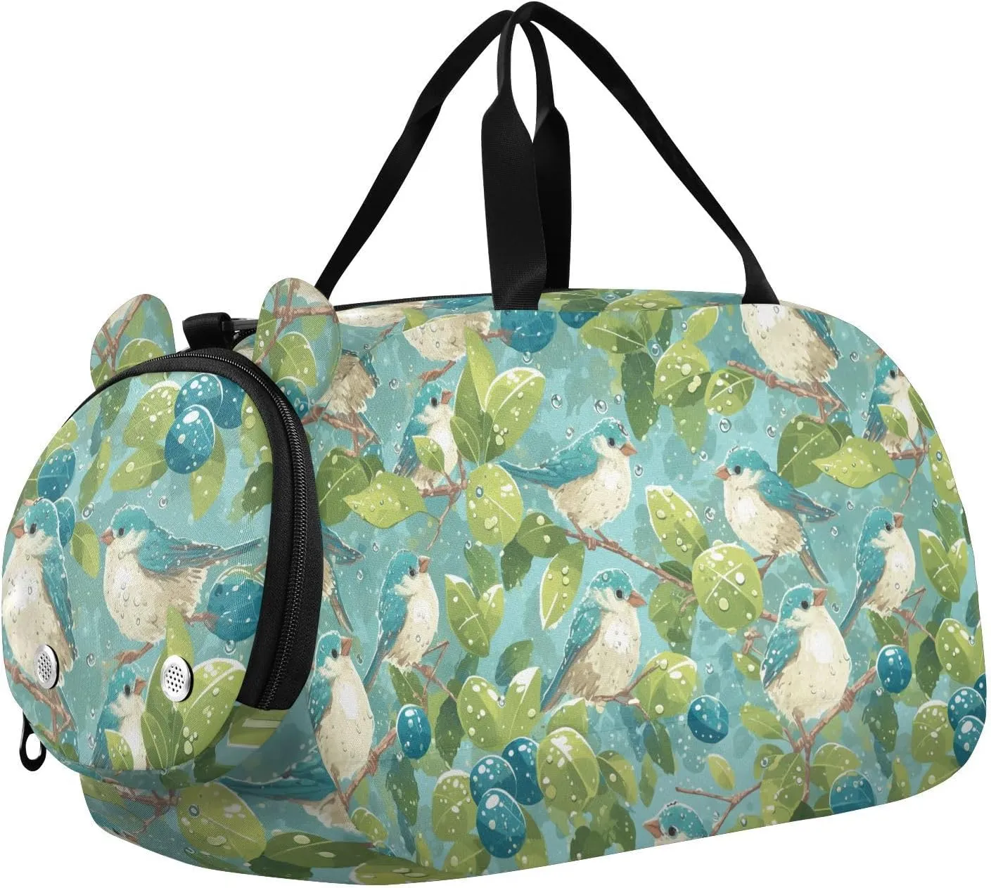 Mint Color Spring Sparrow Boy's Gym Duffel Bag with Shoes Compartment Multifunctional Weekend Travel Bag for Boys and Girls