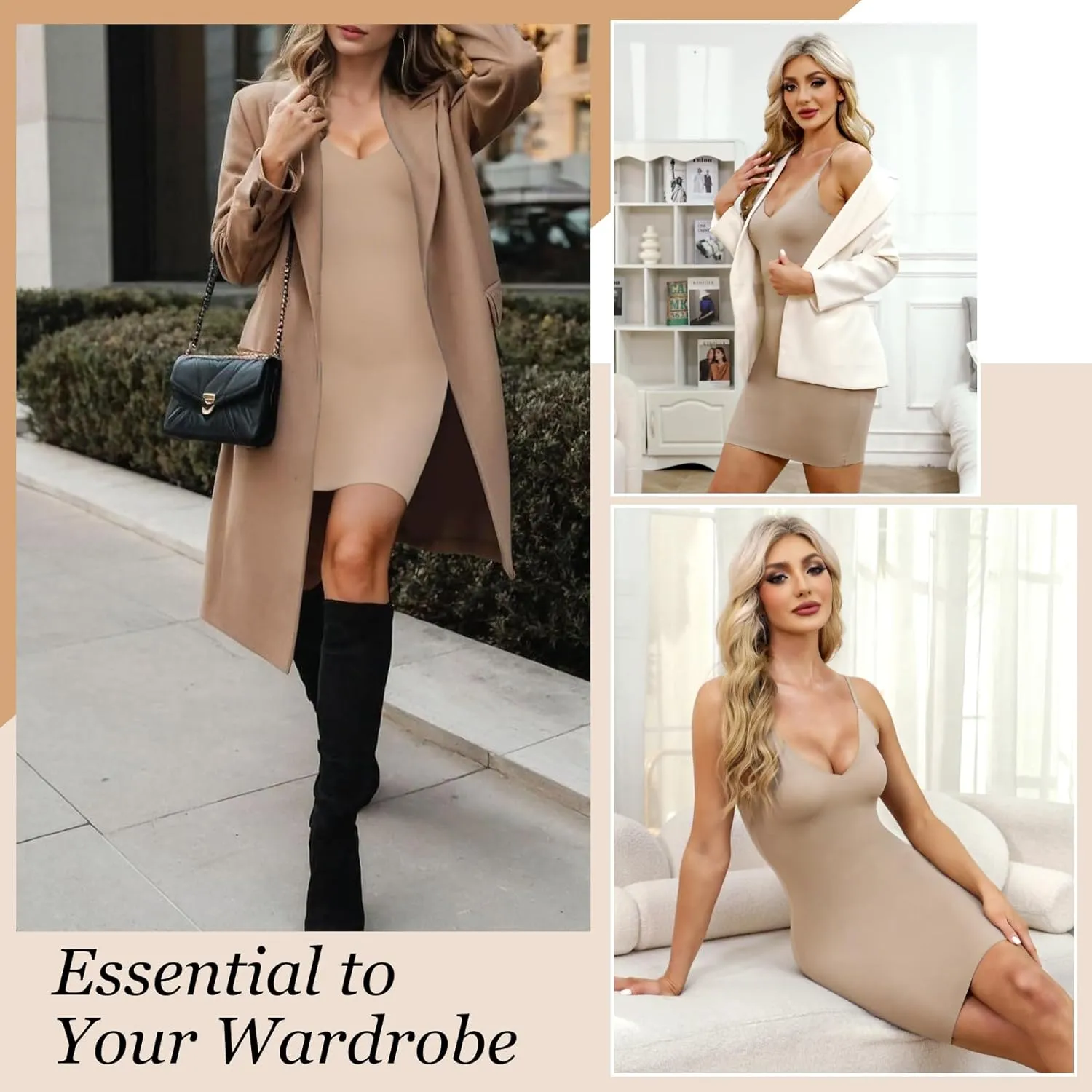 MISS MOLY Shapewear Dress Slip for Women Full Slip Tummy Control Body Shaper Seamless Cami Dress with Adjustable Strap