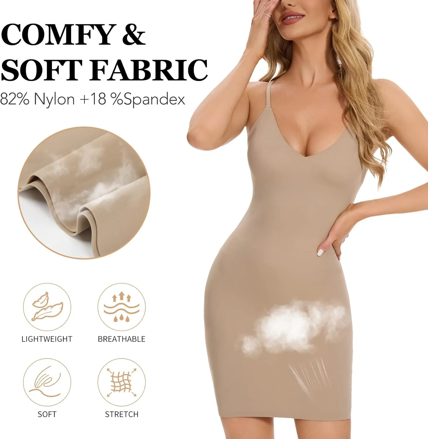 MISS MOLY Shapewear Dress Slip for Women Full Slip Tummy Control Body Shaper Seamless Cami Dress with Adjustable Strap