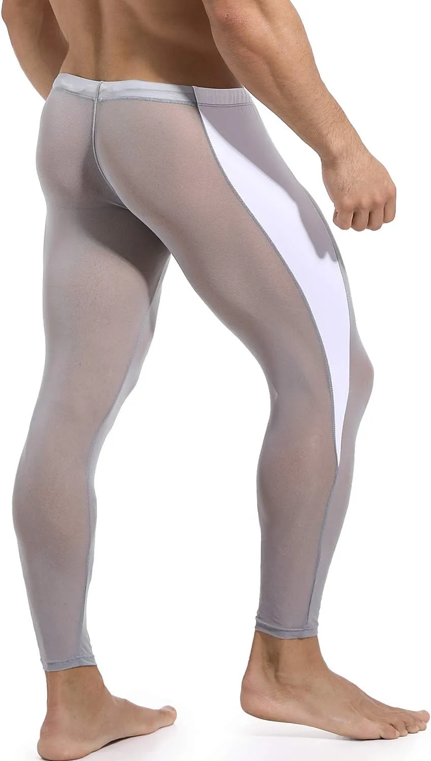 MIZOK Men's Mesh Yoga Pants See Through Compression Tights Workout Leggings