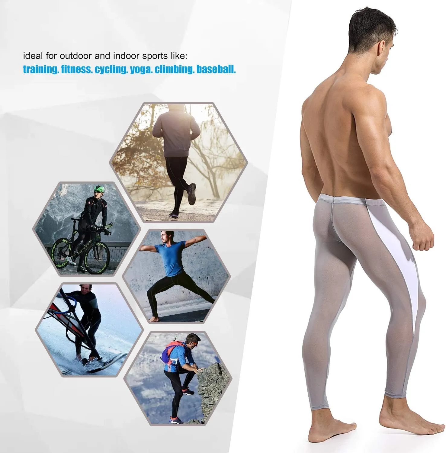 MIZOK Men's Mesh Yoga Pants See Through Compression Tights Workout Leggings