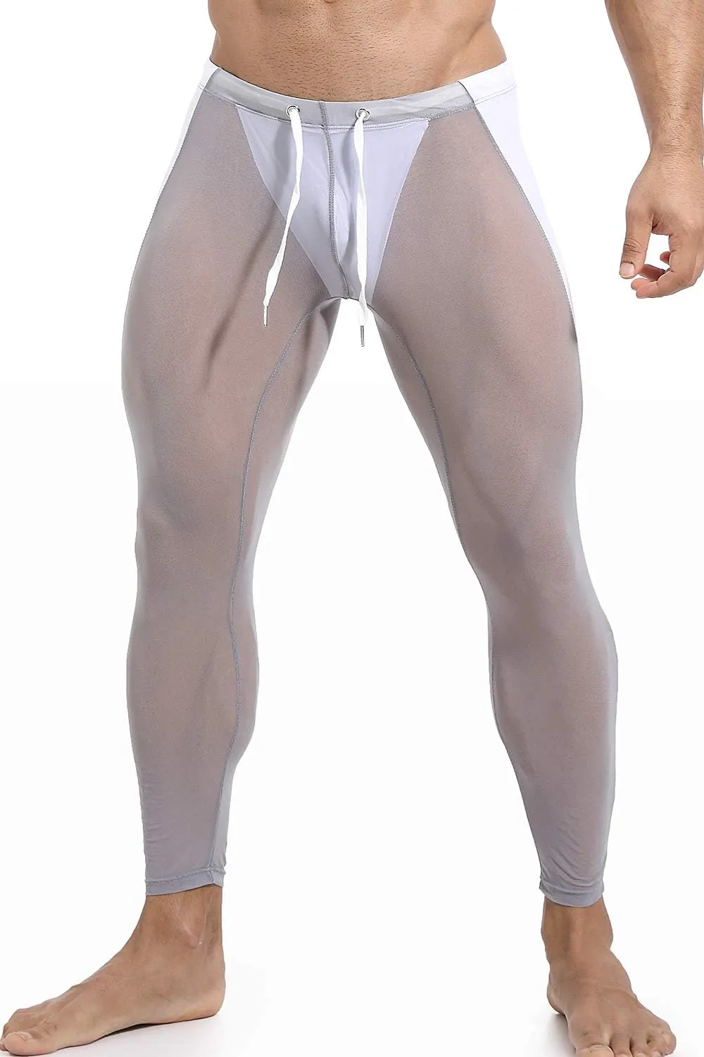 MIZOK Men's Mesh Yoga Pants See Through Compression Tights Workout Leggings