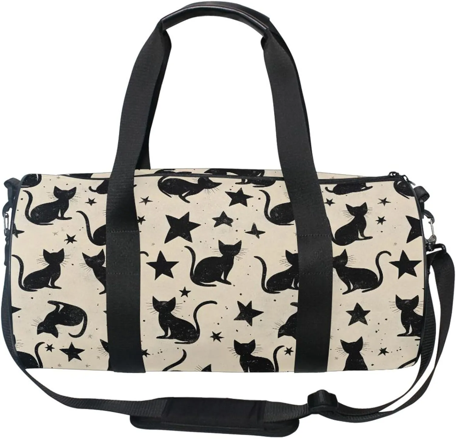 MNSRUU Sports Duffel Bags, Black Cat Stars Athletic Gym Bag Overnight Workout Travel Tote Luggage for Men Women Yoga