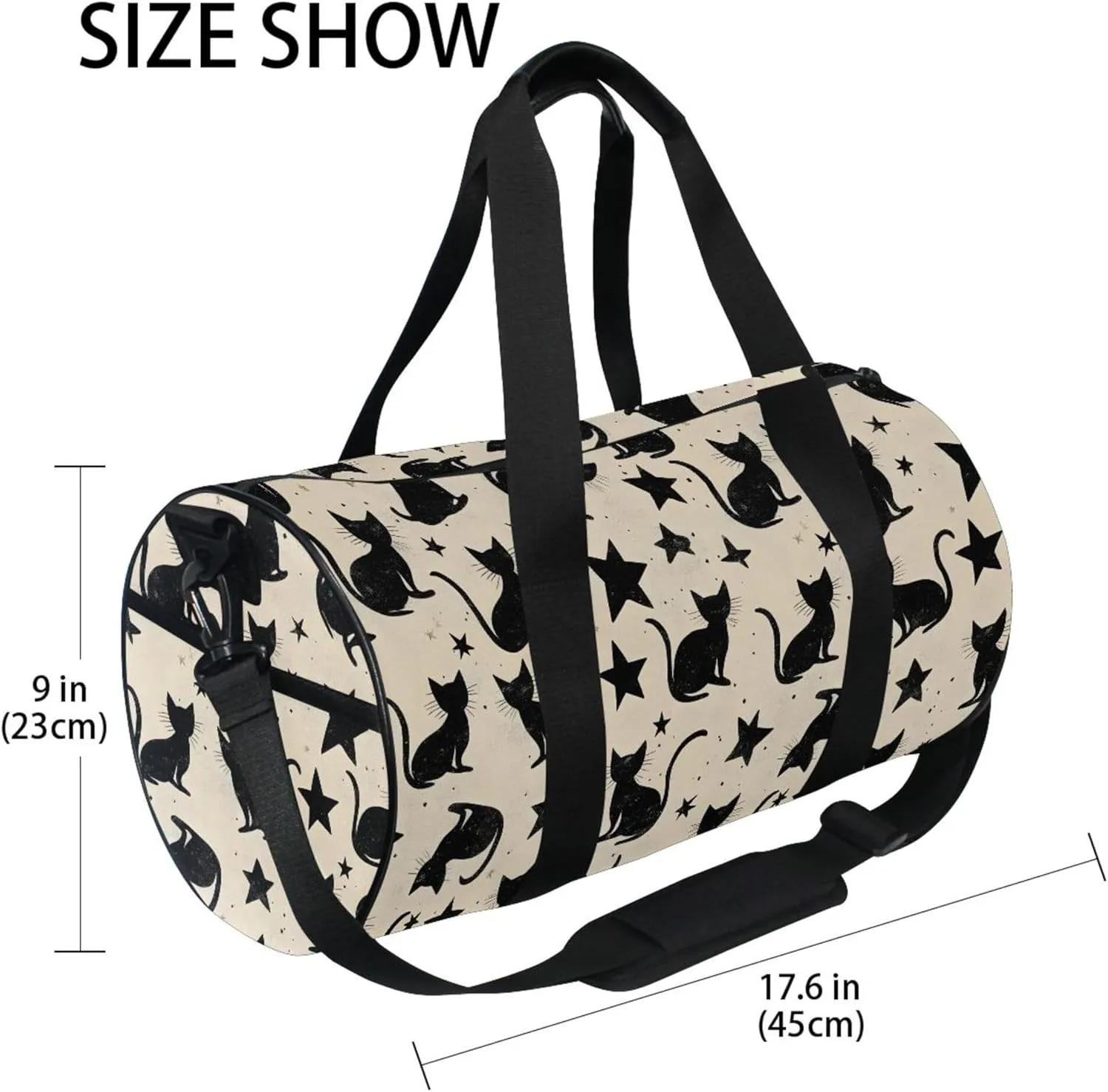 MNSRUU Sports Duffel Bags, Black Cat Stars Athletic Gym Bag Overnight Workout Travel Tote Luggage for Men Women Yoga