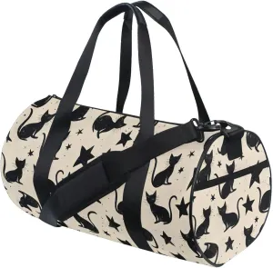 MNSRUU Sports Duffel Bags, Black Cat Stars Athletic Gym Bag Overnight Workout Travel Tote Luggage for Men Women Yoga