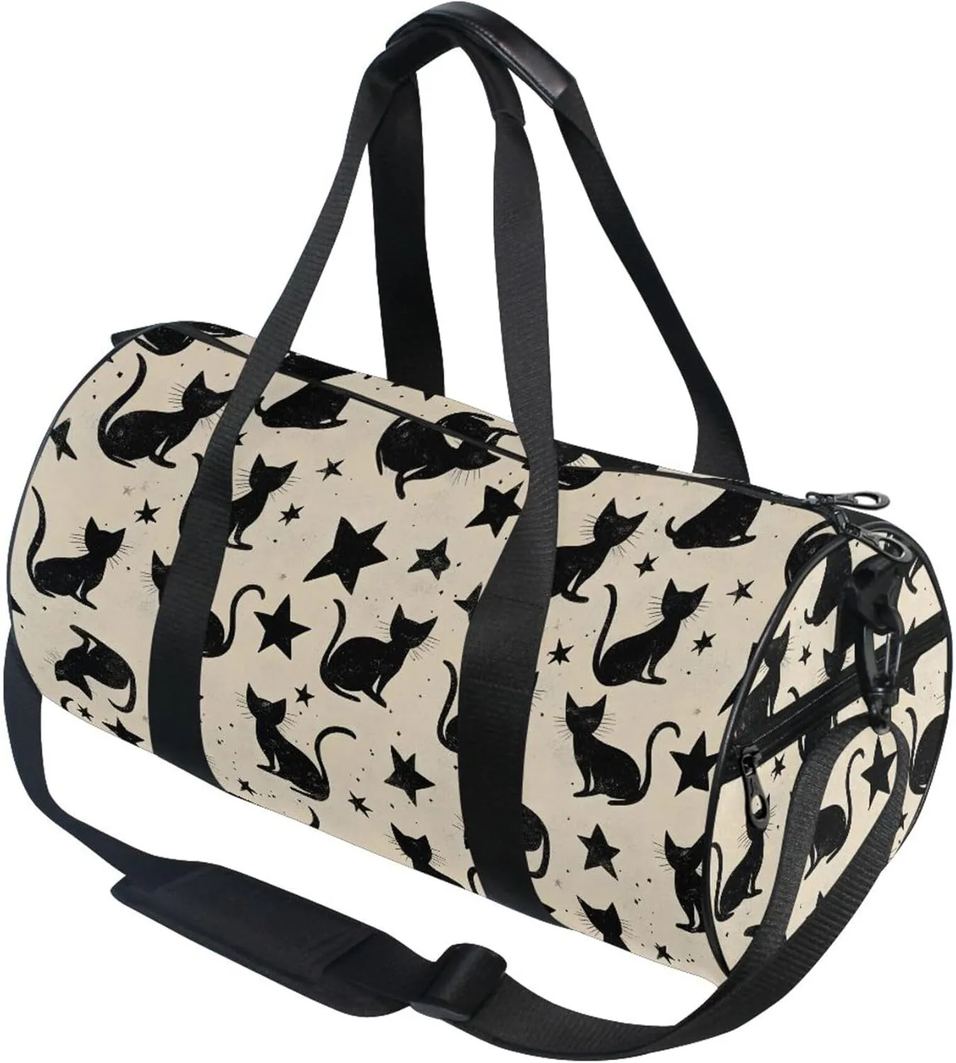 MNSRUU Sports Duffel Bags, Black Cat Stars Athletic Gym Bag Overnight Workout Travel Tote Luggage for Men Women Yoga