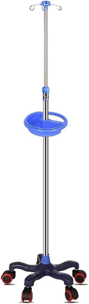 Mobile IV Stand for Hospital Clinic Home IV Poles Adjustable IV Bag Holder Stainless Steel IV Pole with Wheels and 4 Hooks