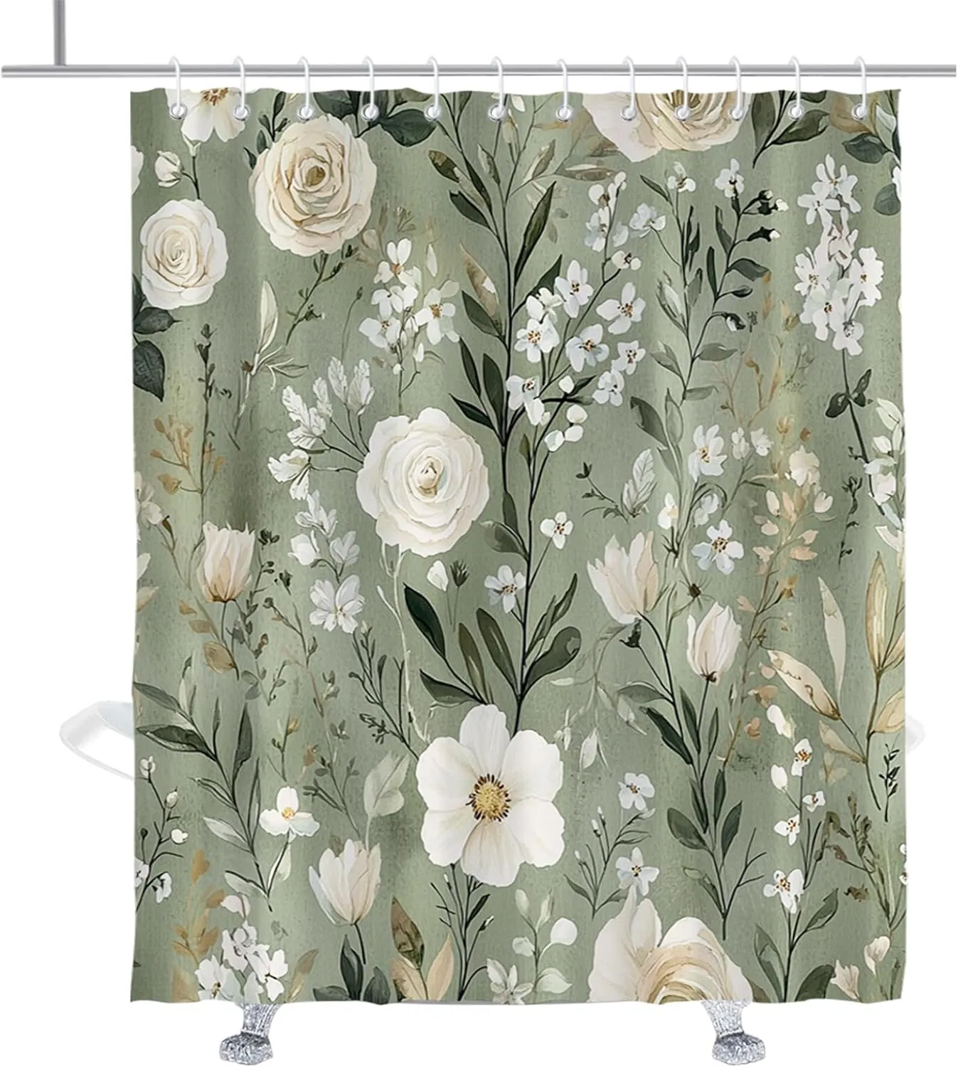 Modern Floral Shower Curtain Retro Peony Rose Design Shower Curtains Set Aesthetic Wildflower Botanical Flowers Bathroom Decor with Hooks 72" W × 84" H
