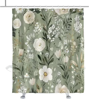 Modern Floral Shower Curtain Retro Peony Rose Design Shower Curtains Set Aesthetic Wildflower Botanical Flowers Bathroom Decor with Hooks 72" W × 84" H