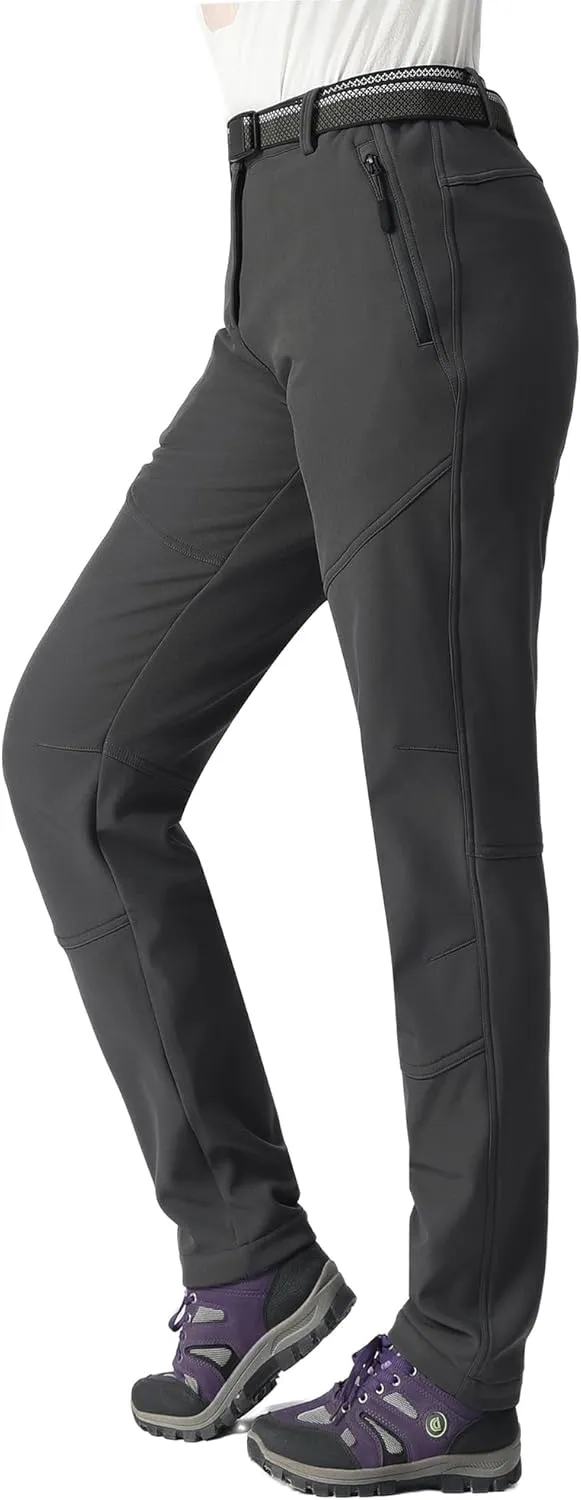 MOERDENG Women's Insulated Snow Ski Pants Waterproof Hiking Pants Fleece Lined Winter Warm Softshell Pants