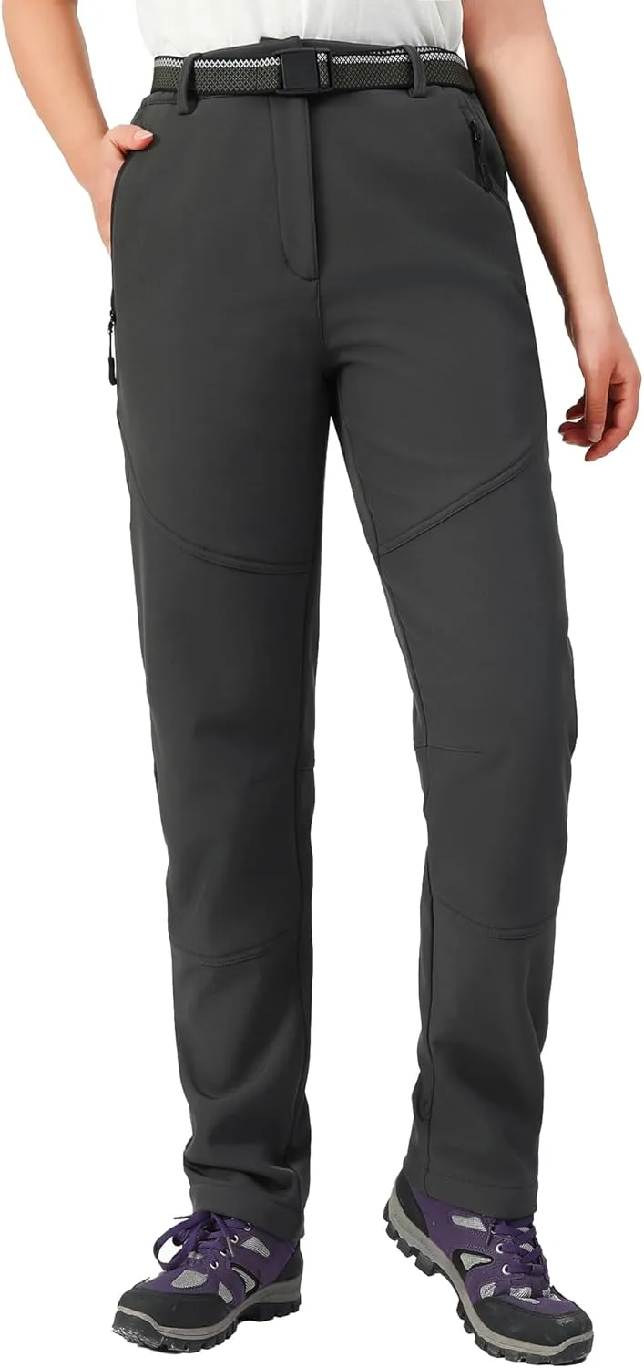 MOERDENG Women's Insulated Snow Ski Pants Waterproof Hiking Pants Fleece Lined Winter Warm Softshell Pants