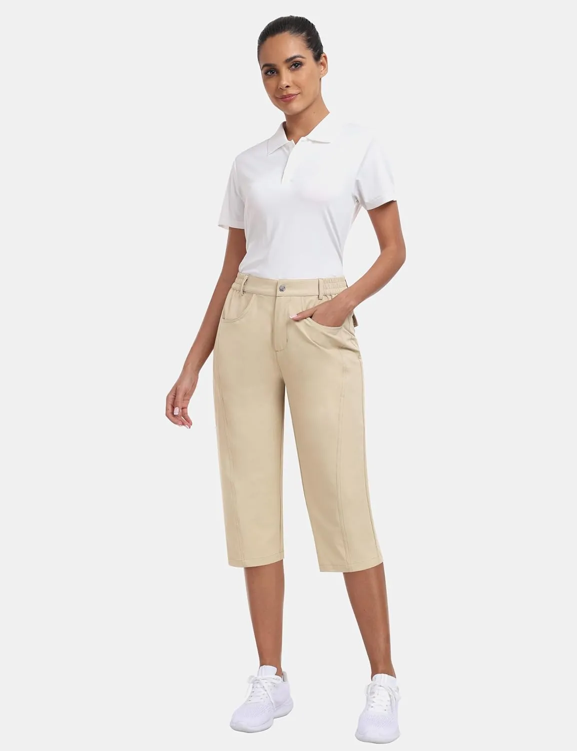 MoFiz Women's Capri Pants with Pockets Lightweight Cropped Golf Hiking Pants Quick Dry Summer Elastic Waist Capris