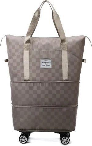 Mokcoliy]【Wheeled Travel Bag Oxford Canvas Luggage with Expandable Compartment, 55L Carry-On Duffel for Women, Multi-Directional Rollers & Padded Handle, Perfect for Business/Leisure Trips