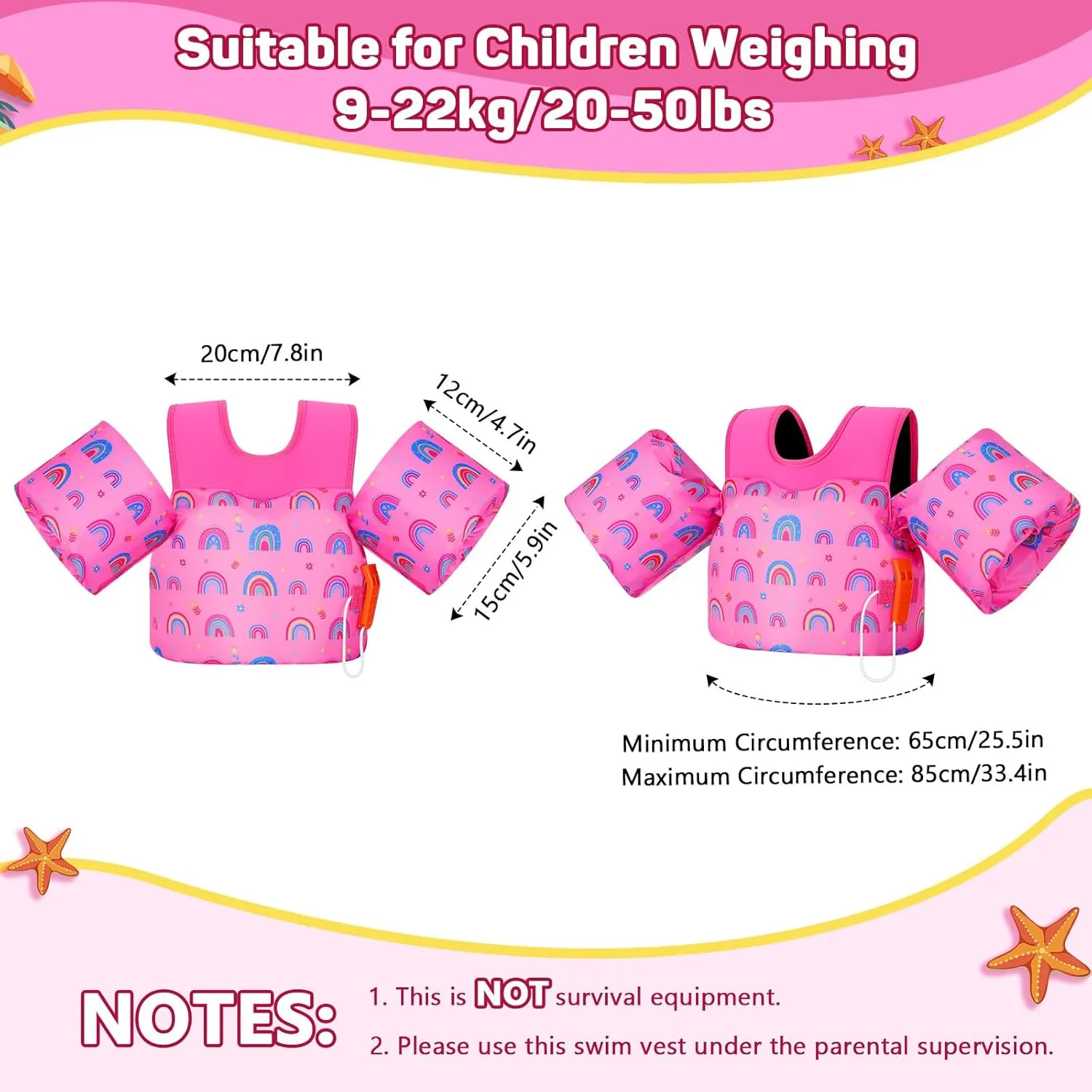 MoKo Toddler Swim Vest for Kids, Swim Arm Floaties 13-70lbs Cartoon Swimming Water Wings Pool Float Vests Sleeves Shoulder Straps Arm Band for Children Learn to Swim