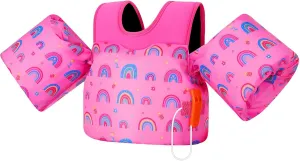 MoKo Toddler Swim Vest for Kids, Swim Arm Floaties 13-70lbs Cartoon Swimming Water Wings Pool Float Vests Sleeves Shoulder Straps Arm Band for Children Learn to Swim